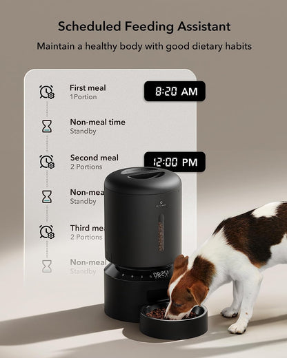 Automatic Pet Feeder with Timer, 4L Capacity, Low Food and Motion Alerts for Cats and Dogs