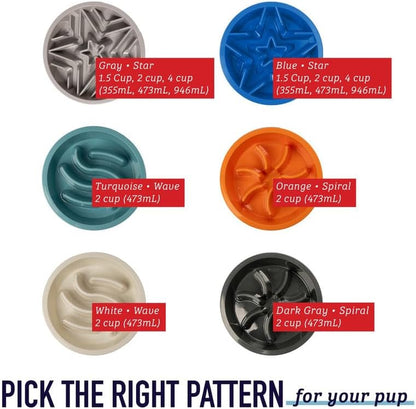 Slow Feeder Dog Bowls - 2 Cup, Puzzle Dog Food Bowl with Feeder Holes, Fits into Elevated Pet Feeders, Slow Eating for Large, Medium & Small Sized Breeds, Gray