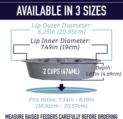 Slow Feeder Dog Bowls - 2 Cup, Puzzle Dog Food Bowl with Feeder Holes, Fits into Elevated Pet Feeders, Slow Eating for Large, Medium & Small Sized Breeds, Gray
