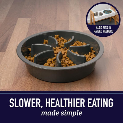 Slow Feeder Dog Bowls - 2 Cup, Puzzle Dog Food Bowl with Feeder Holes, Fits into Elevated Pet Feeders, Slow Eating for Large, Medium & Small Sized Breeds, Gray
